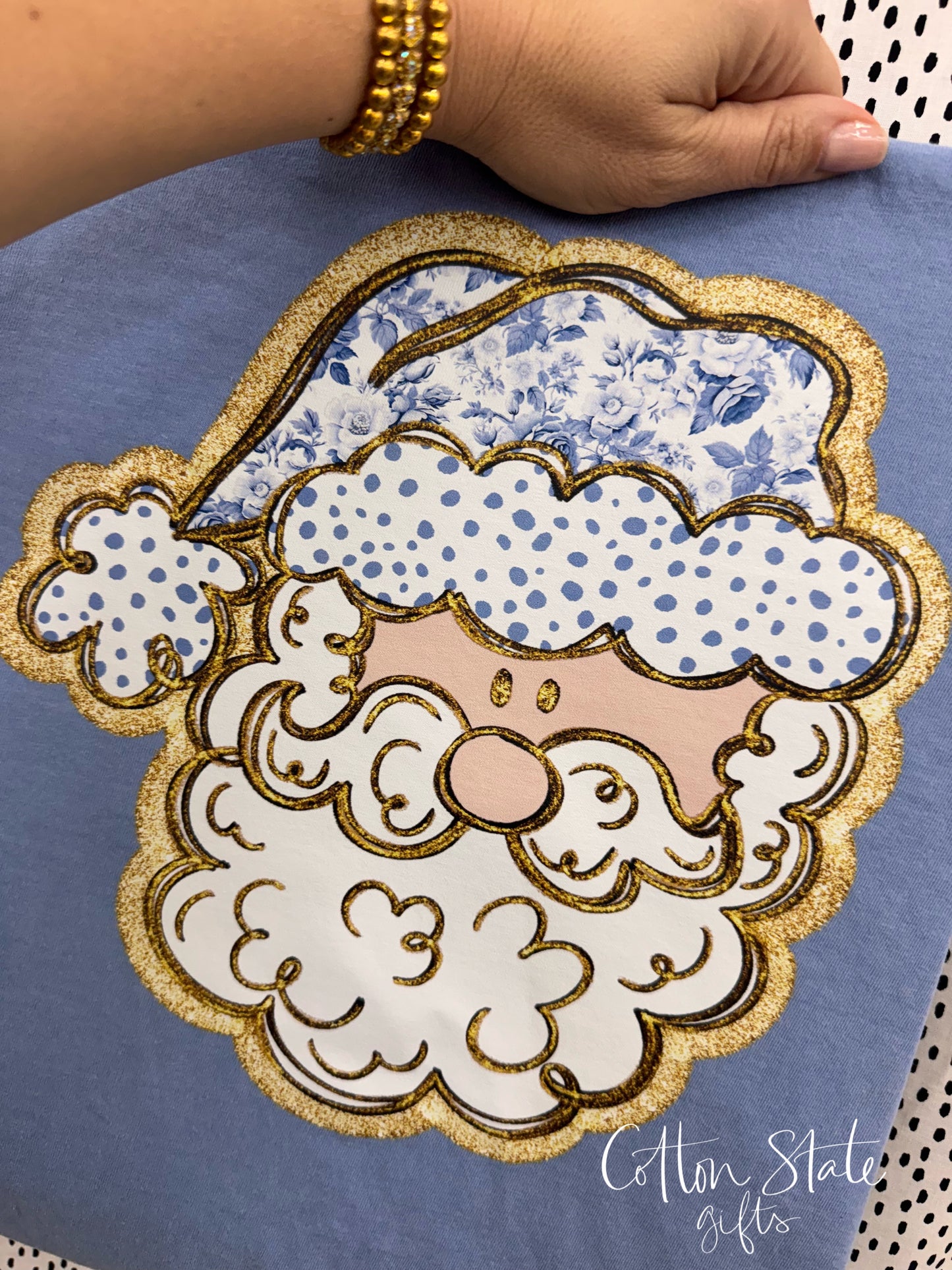Blue Floral Santa Graphic Tee