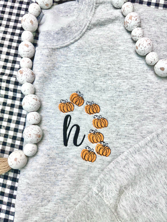 Scribble Pumpkin Monogramed Crewneck Sweatshirt