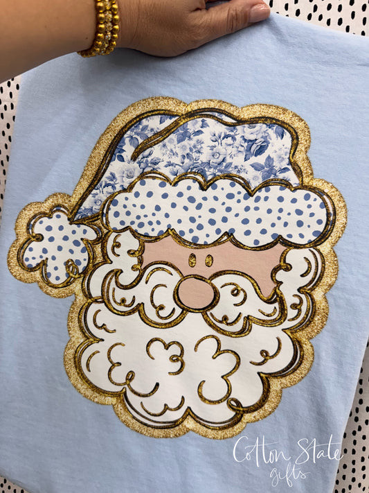 Blue Floral Santa Graphic Tee