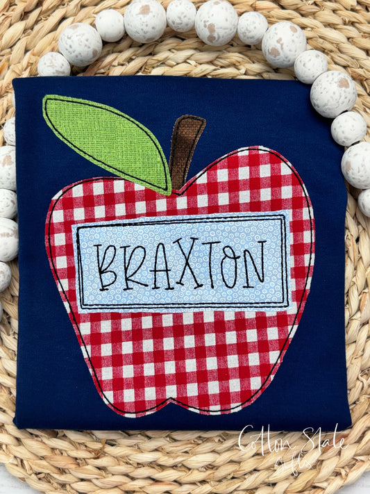 Boys Personalized Applique Apple Short Sleeve Tee