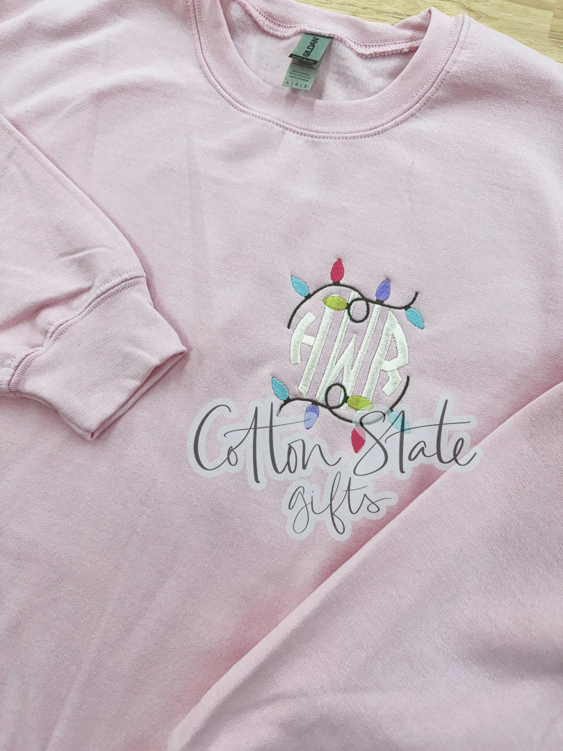 Pastel Christmas Lights Monogrammed Sweatshirt